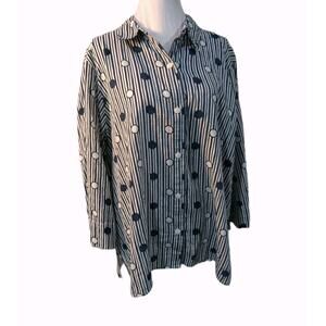 Alfred Dunner Blouse Women's Size XL Dot Stripe 3/4 Sleeve 100% Cotton Shirt Top